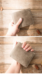 Handmade Black Leather Mens Small Wallet Bifold Card Wallet Front Pocket Wallet billfold Wallet for Men - iwalletsmen