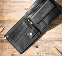 Handmade Black Leather Mens Small Wallet Bifold Card Wallet Front Pocket Wallet billfold Wallet for Men - iwalletsmen