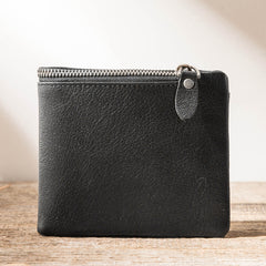 Black Leather Mens Small Wallet Front Pocket Wallet Black Bifold Slim billfold Wallet for Men - iwalletsmen