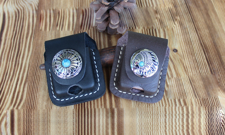 Handmade Mens Black Leather Classic Zippo Lighter Cases Tan Zippo Lighter Holder with Belt Clip - iwalletsmen