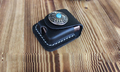 Handmade Mens Black Leather Classic Zippo Lighter Cases Tan Zippo Lighter Holder with Belt Clip - iwalletsmen