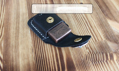 Handmade Mens Black Leather Classic Zippo Lighter Cases Tan Zippo Lighter Holder with Belt Clip - iwalletsmen