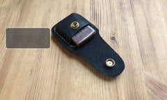 Handmade Mens Black Leather Classic Zippo Lighter Case Belt Zippo Lighter Holder with Belt Clip - iwalletsmen