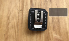 Handmade Mens Black Leather Classic Zippo Lighter Case Belt Zippo Lighter Holder with Belt Clip - iwalletsmen