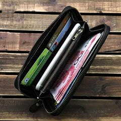 Black Handmade Tooled Tiger Leather Long Biker Wallet Chain Wallet Clutch Wallet For Men - iwalletsmen