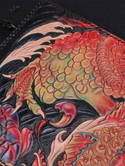 Black Handmade Tooled Leather Chinese Dragon Clutch Wallets Wristlet Bag Clutch Purse For Men - iwalletsmen