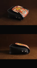 Black Handmade Tooled Leather Monster Small Vertical Courier Bag Messenger Bag For Men - iwalletsmen