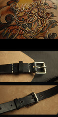 Handmade Black Tooled Chinese Lion Leather Courier Bag Messenger Bag For Men - iwalletsmen
