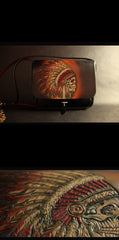 Handmade Black Tooled Indian Chief Skull Leather Courier Bag Messenger Bag For Men - iwalletsmen