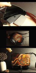 Handmade Black Tooled Chinese Lion Leather Courier Bag Messenger Bag For Men - iwalletsmen