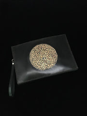 Black Handmade Tooled Leather Totem Clutch Wallet Wristlet Bags Clutch Purse For Men - iwalletsmen