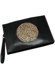 Black Handmade Tooled Leather Totem Clutch Wallet Wristlet Bags Clutch Purse For Men - iwalletsmen
