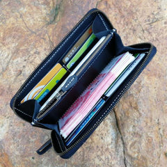 Black Handmade Double Carp Tooled Leather Long Biker Wallet Chain Wallet Clutch Wallet For Men - iwalletsmen