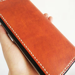 Black Handmade Vintage Mens Yellow-Brown Bifold Zipper Leather Long Wallet Cool Long Wallet for Men - iwalletsmen