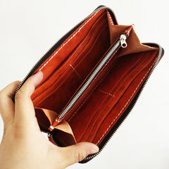 Black Handmade Vintage Mens Yellow-Brown Bifold Zipper Leather Long Wallet Cool Long Wallet for Men - iwalletsmen