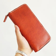 Black Handmade Vintage Mens Yellow-Brown Bifold Zipper Leather Long Wallet Cool Long Wallet for Men - iwalletsmen