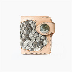 Beige Handmade Leather Mens Snakeskin billfold Biker Wallet Bifold SMall Wallet For Men - iwalletsmen