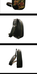Black Handmade Tooled Leather Wolf Sling Bag Chest Bag One Shoulder Backpack For Men - iwalletsmen