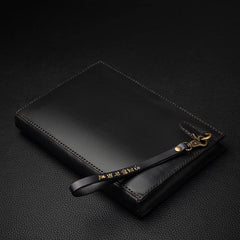 Black Handmade Tooled Leather Chinese Dragon Clutch Wallet Wristlet Bag Clutch Purse For Men - iwalletsmen
