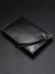 Black Handmade Tooled Leather Carp Chinese Dragon Clutch Wallet Wristlet Bag Clutch Purse For Men - iwalletsmen