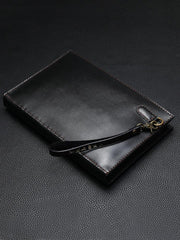 Black Handmade Tooled Leather Carp Toad Clutch Wallet Wristlet Bag Clutch Purse For Men - iwalletsmen