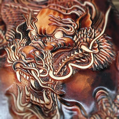 Black Handmade Tooled Leather Lion Chinese Dragon Clutch Wallet Wristlet Bag Clutch Purse For Men - iwalletsmen