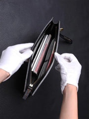 Black Handmade Tooled Leather Mahākāla Clutch Wallet Wristlet Bag Clutch Purse For Men - iwalletsmen