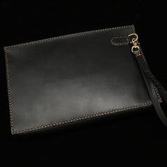 Black Handmade Tooled Leather Mahākāla Clutch Wallet Wristlet Bag Clutch Purse For Men - iwalletsmen