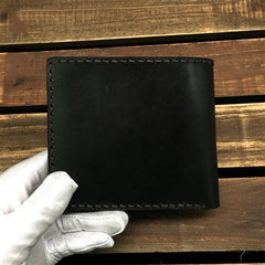 Handmade Black Tooled Leather Kitten Wolf Bifold billfold Wallet Small Wallet For Men - iwalletsmen