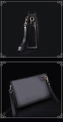 Handmade Black Tooled Lion Dragon Leather Messenger Bags Side Bag Clutch Wristlet Bag For Men - iwalletsmen