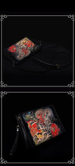 Handmade Black Tooled Dragon Carp Leather Clutch Wristlet Bag Messenger Bag Side Bag For Men - iwalletsmen