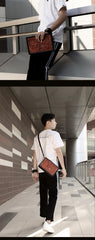 Handmade Black Tooled Floral Leather Messenger Bags Side Bag Clutch Wristlet Bag For Men - iwalletsmen