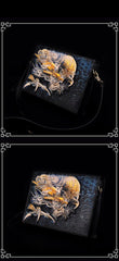 Handmade Black Tooled Chinese Dragon Leather Clutch Wristlet Bag Messenger Bags Side Bag For Men - iwalletsmen