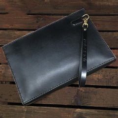 Black Handmade Tooled Leather Wolf Clutch Wallet Wristlet Bag Clutch Purse For Men - iwalletsmen