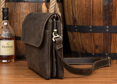 Black Leather 10 inches Mens Casual Messenger Bag Shoulder Bags for Men - iwalletsmen