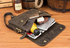 Black Leather 10 inches Mens Casual Messenger Bag Shoulder Bags for Men - iwalletsmen