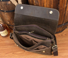 Black Leather 10 inches Mens Casual Messenger Bag Shoulder Bags for Men - iwalletsmen