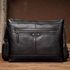 Cool Black Leather Mens Postman Bag Messenger Bags Side Bag Courier Bags for Men - iwalletsmen