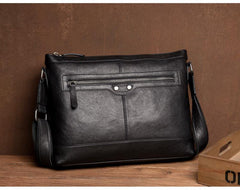 Cool Black Leather Mens Postman Bag Messenger Bags Side Bag Courier Bags for Men - iwalletsmen