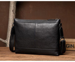 Cool Black Leather Mens Postman Bag Messenger Bags Side Bag Courier Bags for Men - iwalletsmen