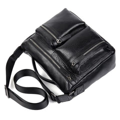 Black Leather 10 inches Mens Small Messenger Bag Black Side Bag Courier Bag Postman Bag for Men - iwalletsmen