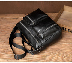 Black Leather 10 inches Mens Small Messenger Bag Black Side Bag Courier Bag Postman Bag for Men - iwalletsmen