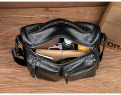 Black Leather 10 inches Mens Small Messenger Bag Black Side Bag Courier Bag Postman Bag for Men - iwalletsmen