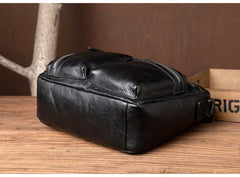 Black Leather 10 inches Mens Small Messenger Bag Black Side Bag Courier Bag Postman Bag for Men - iwalletsmen