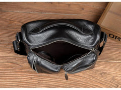 Black Leather 10 inches Mens Small Messenger Bag Black Side Bag Courier Bag Postman Bag for Men - iwalletsmen