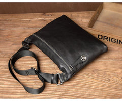 Fashion Black Leather 10 inches Mens Courier Bag Messenger Bags Postman Bag for Men - iwalletsmen