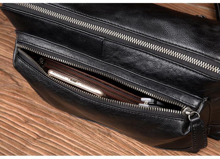 Cool Black Leather 10 inches Mens Messenger Bags Small Courier Bags Postman Bag for Men - iwalletsmen