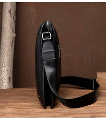 Black Leather 10 inches Mens Small Vertical Messenger Bags Postman Bags Courier Bag for Men - iwalletsmen
