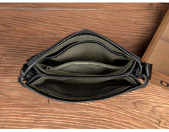 Black Leather 10 inches Mens Small Vertical Messenger Bags Postman Bags Courier Bag for Men - iwalletsmen