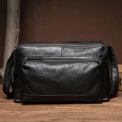 Cool Black Leather 10 inches Mens Messenger Bags Small Courier Bags Postman Bag for Men - iwalletsmen